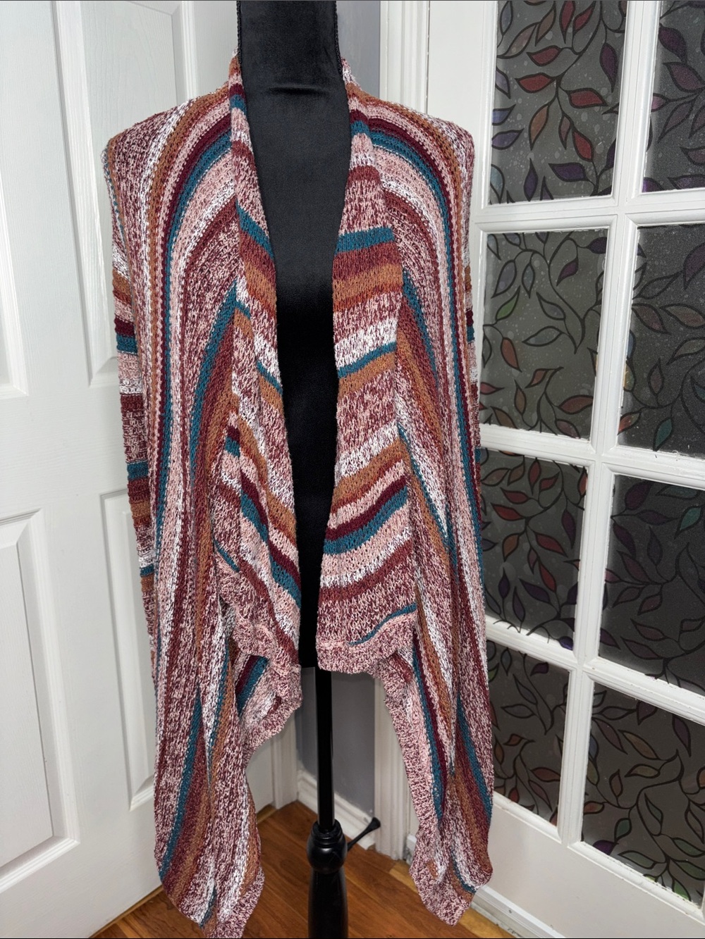 American Eagle Outfitters Striped Open-Front Cardigan - Rust, Teal, Cream